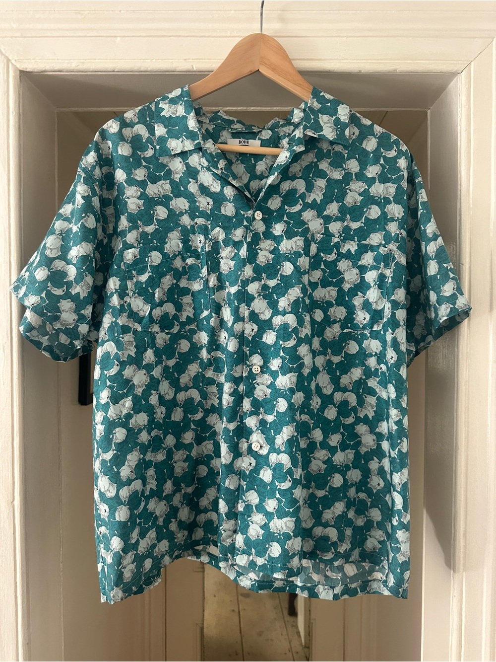 BODE Men’s Silk Floral Print Short Sleeve Shirt sz L